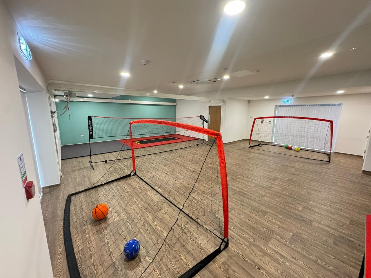 Sports hall with football goals for active play sessions